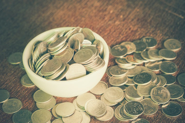 Coin in the cup with filter effect retro vintage style