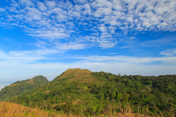 Fototapeta premium Wide meadow with clouds in blue sky in sunny day