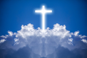 White cross in the heavens is a mixture of a cloud photograph and an illustrated cross.