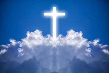 White cross in the heavens is a mixture of a cloud photograph and an illustrated cross.