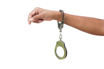 hand women in shackle on isolate white background