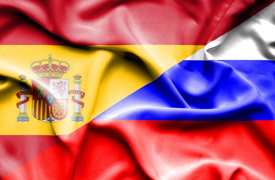 Waving flag of Russia and Spain