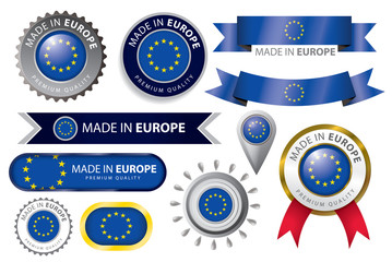 Made in EU Seal, Europe Flag (Vector Art)