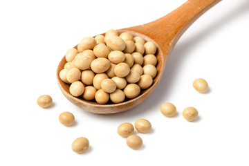 soybean in the wooden spoon, tilt shift lens