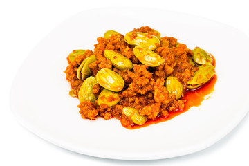 Sambal tumis petai, a popular traditional dish in Malaysia and Indonesia 