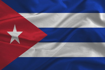 Waving flag of Cuba. Flag has real fabric texture