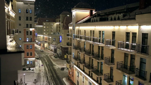 Night snowfall at Rosa Valley in Rosa Khutor Alpine Resort