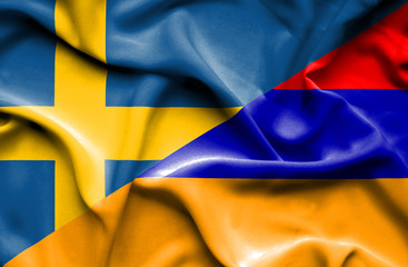 Waving flag of Armenia and Sweden