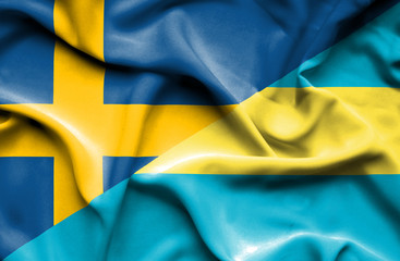 Waving flag of Bahamas and Sweden