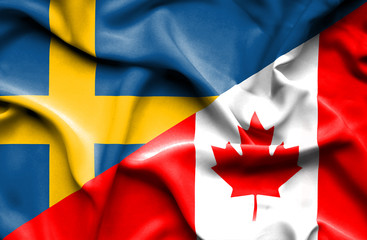 Waving flag of Canada and Sweden