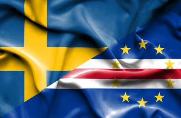 Waving flag of Cape Verde and Sweden