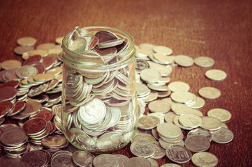 money in the glass with filter effect retro vintage style