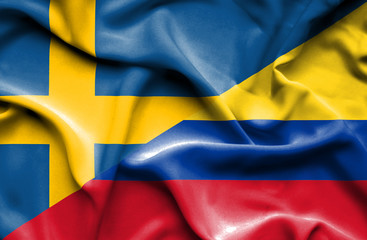 Waving flag of Columbia and Sweden