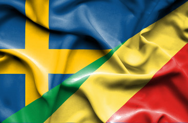 Waving flag of Congo Republic and Sweden