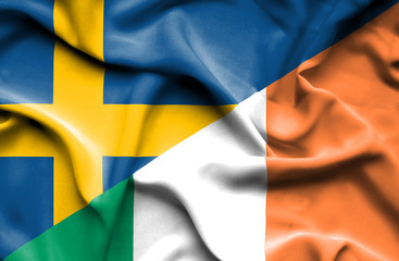 Waving flag of Ireland and Sweden