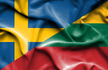 Waving flag of Lithuania and Sweden