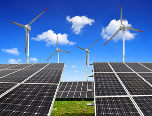 Solar energy panels and wind turbines 
