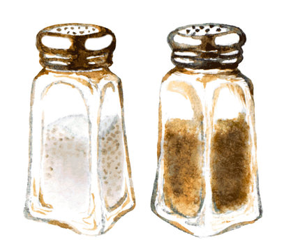 watercolor salt and pepper shakers. vectorized  illustration