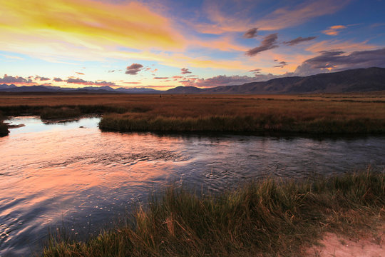 Sunset over the Owens River near Mammoth Lakes, CA