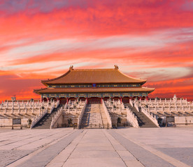 Forbidden City  in the sunset， in Beijing China