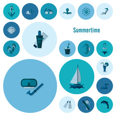 Summer and Beach Simple Flat Icons