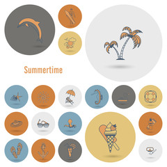Summer and Beach Simple Flat Icons