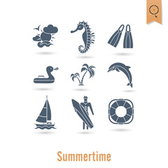 Summer and Beach Simple Flat Icons