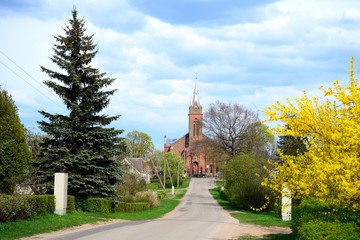 Road to the church in Viesintos town