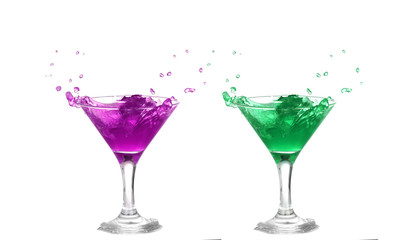  collage   purple and green  cocktail with splash isolated on white background