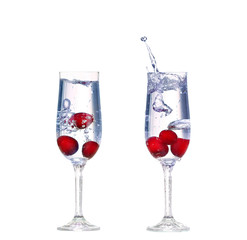 collage cherry splash in a cocktail glass on white