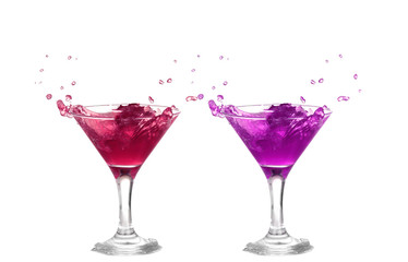 collage   Red and purple  cocktail with splash isolated on white