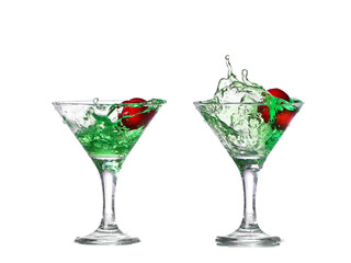  collage  green cocktail with  isolated on white background