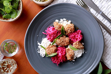 spanish tapas crispy fried chicken served with closeslaw and ses