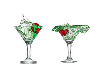  collage  green cocktail with  isolated on white background