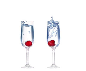 collage cherry splash in a cocktail glass on white