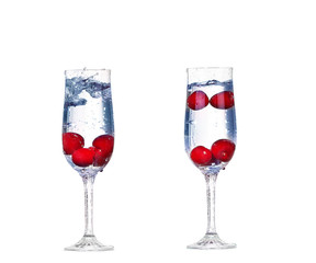 collage cherry splash in a cocktail glass on white