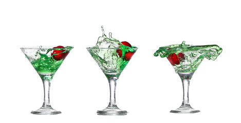   green cocktail with  isolated on white background