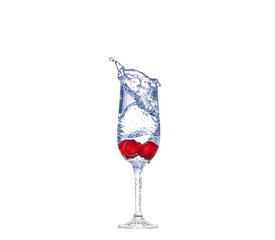 cherry splash in a cocktail glass on white