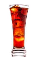 Fizzy drink with ice in a glass