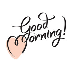 good morning, hand lettering text, handmade calligraphy, vector illustration