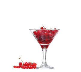 Water with red currants isolated on white