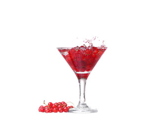 Water with red currants isolated on white