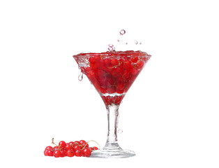 Water with red currants isolated on white