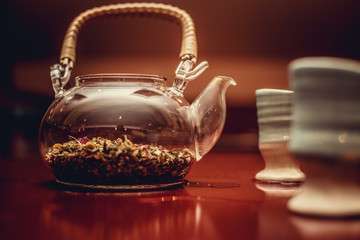 Glass teapot with herbal