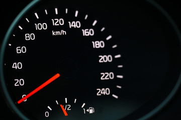 car dashboard speedometer tachometer macro