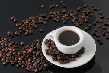 white cup with old Neapolitan grinder coffee