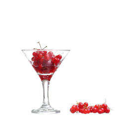 Water with red currants isolated on white
