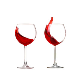 collage Wine collection - Splashing red wine in a glass. Isolated on white background