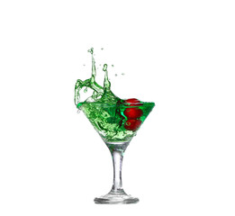   green cocktail with  isolated on white background