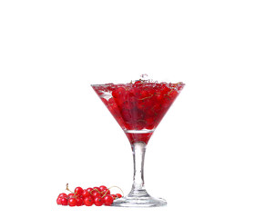 Water with red currants isolated on white